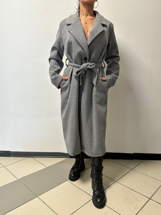 Cappotto con cintura in vita grigio
