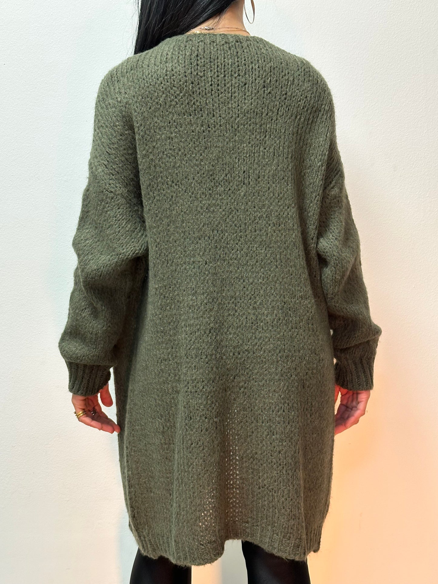 Cardigan lungo in lana verde