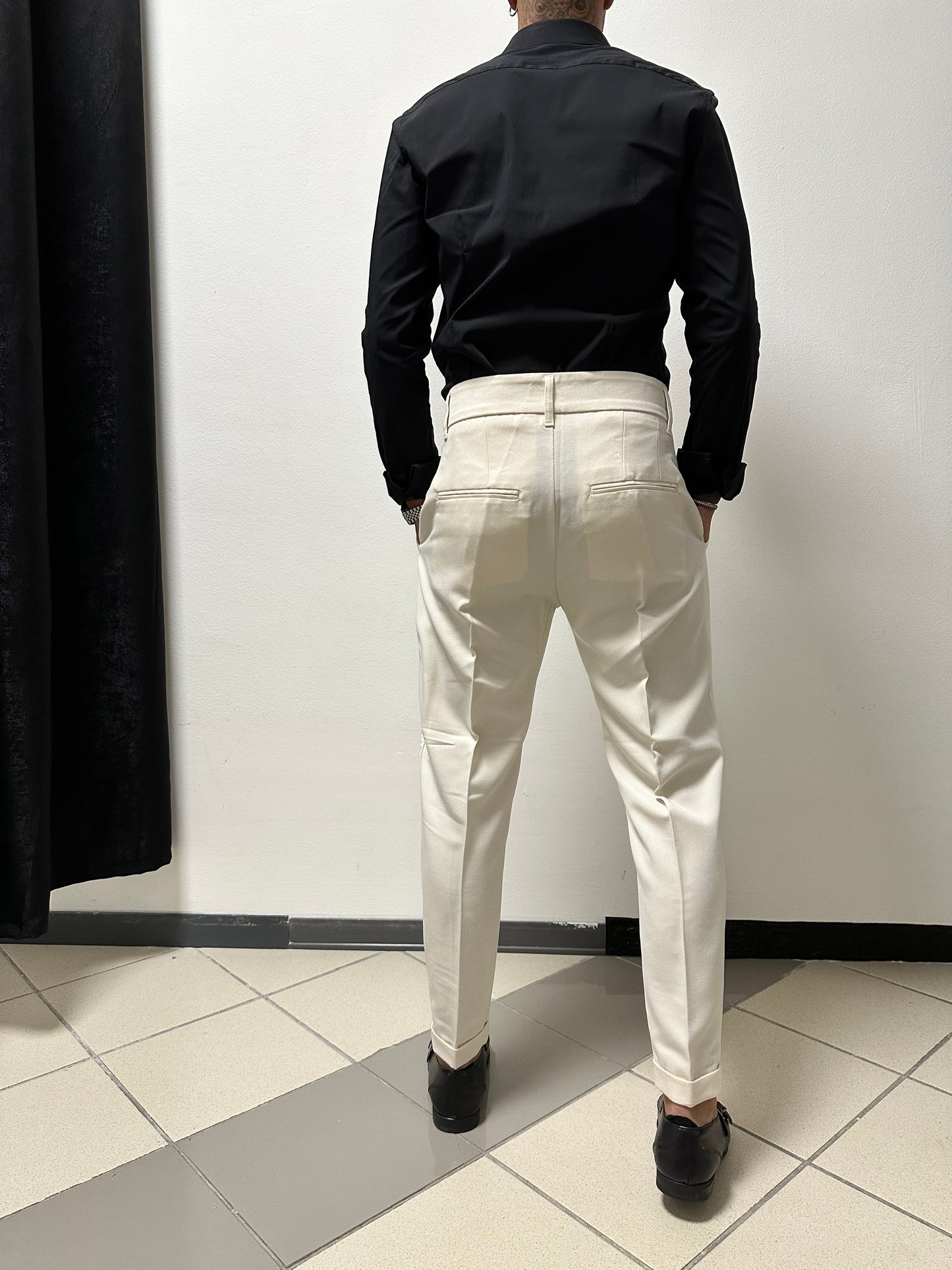 Pantalone doppio bottone bianco