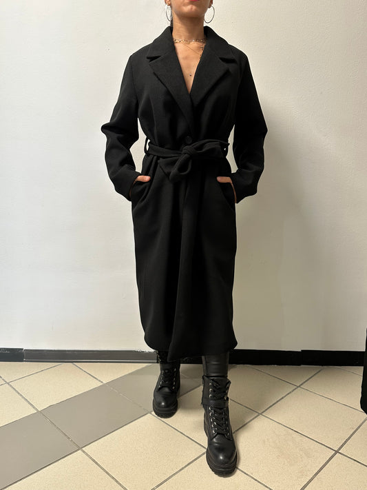 Cappotto con cintura in vita nero