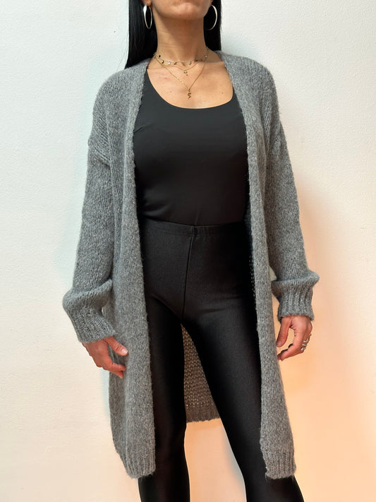 Cardigan lungo in lana grigio