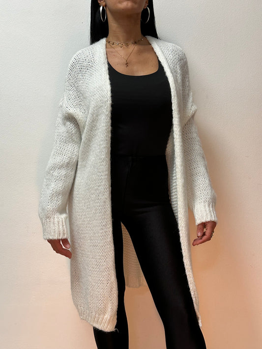 Cardigan lungo in lana bianco
