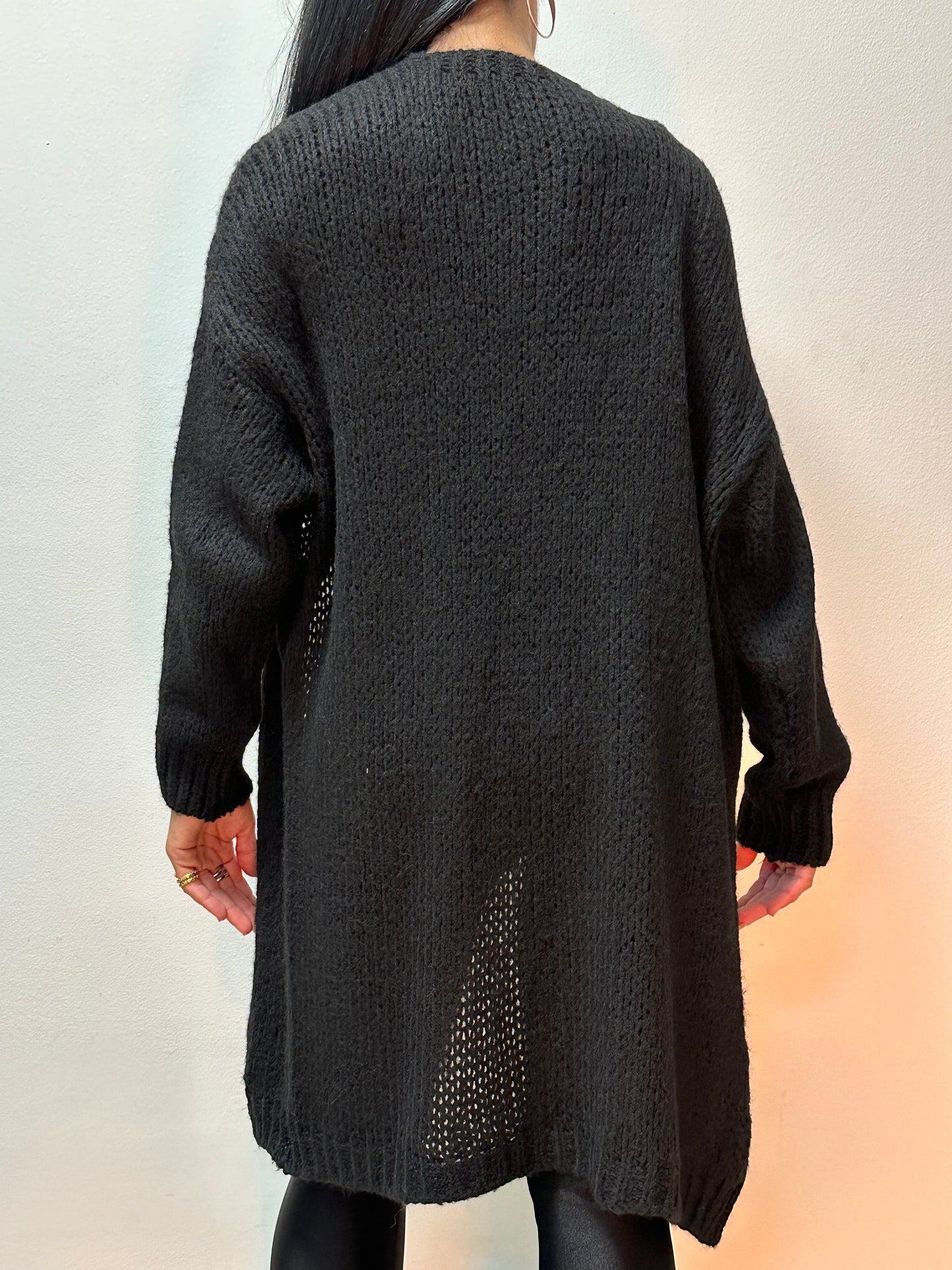 Cardigan lungo in lana nero
