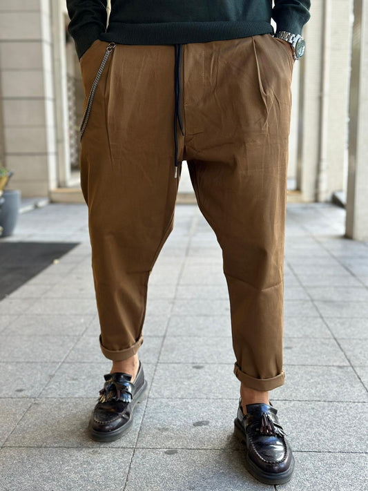 Panta japan cotone cammello con catena